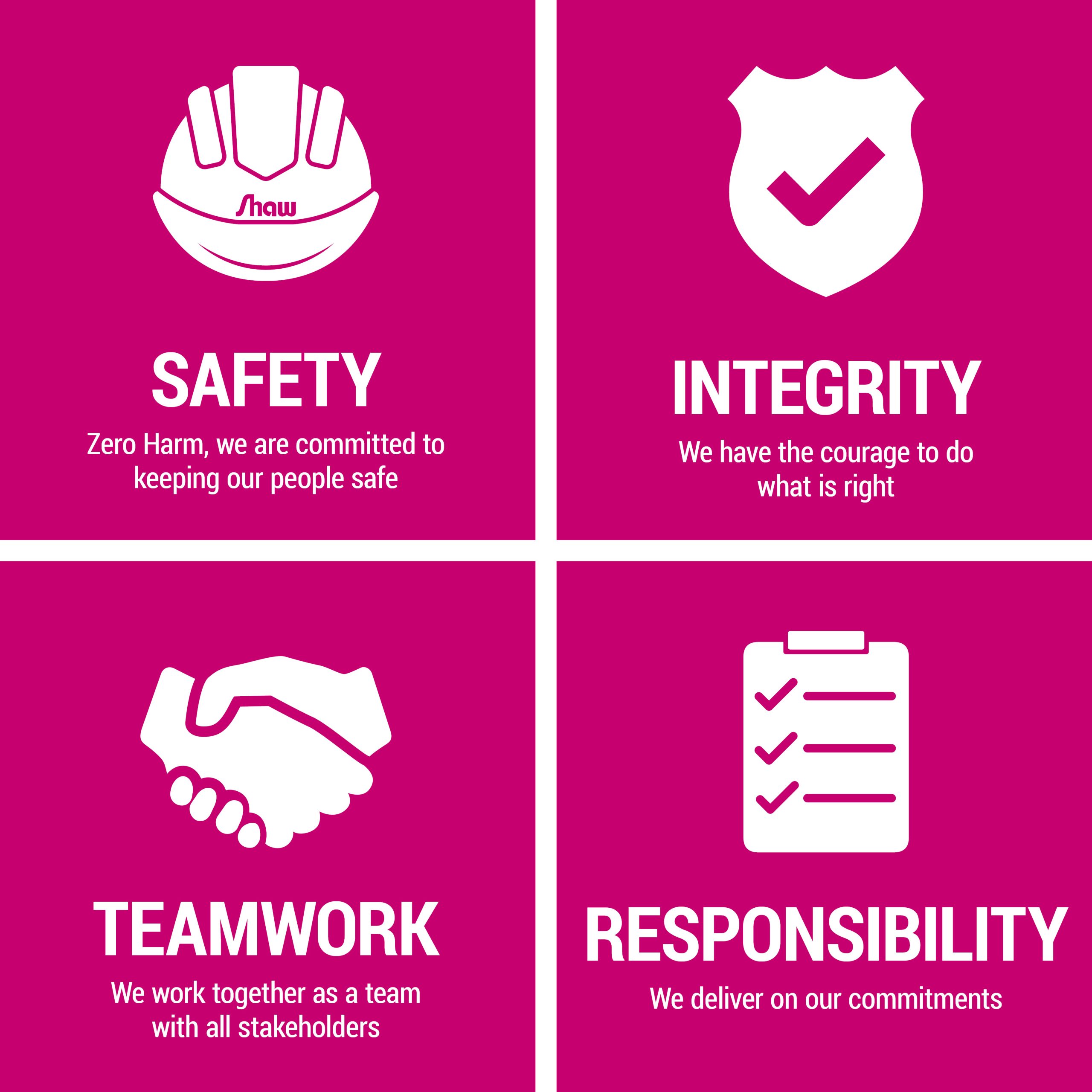 values-test Safety, Integrity, Team work, responsibility